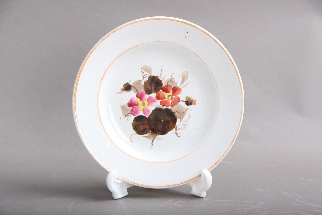 Antique Cake Plates with Floral Motifs, Set of 12