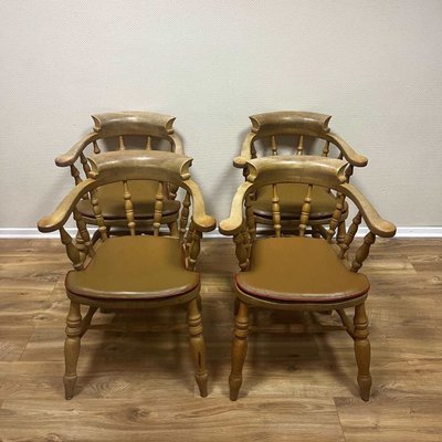 Antique Captains Chairs in Beech, 19th Century, Set of 4-ALF-2033461