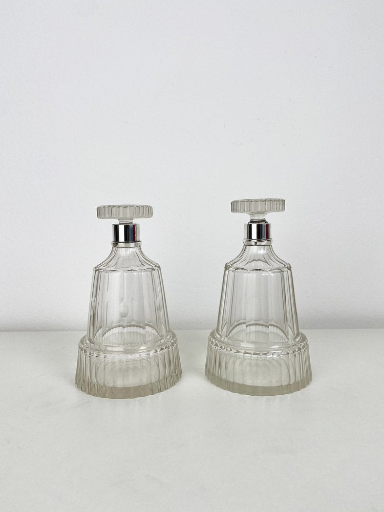 Antique Carafes in Cut Crystal with Solid Silver Mount from Christofle & Cie, 1853, Set of 2