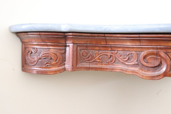 Antique Carved Wood Console Table With Marble Top, 1850s-DCO-1196443