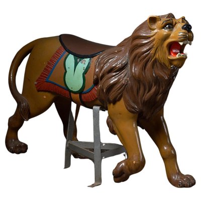 Antique Carved Wood Lion Carousel Figure-POG-1788097