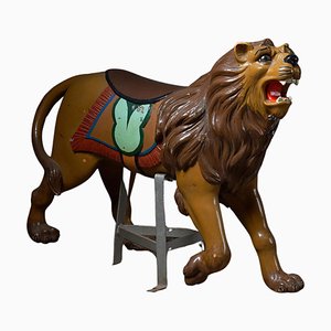 Antique Carved Wood Lion Carousel Figure-POG-1788097