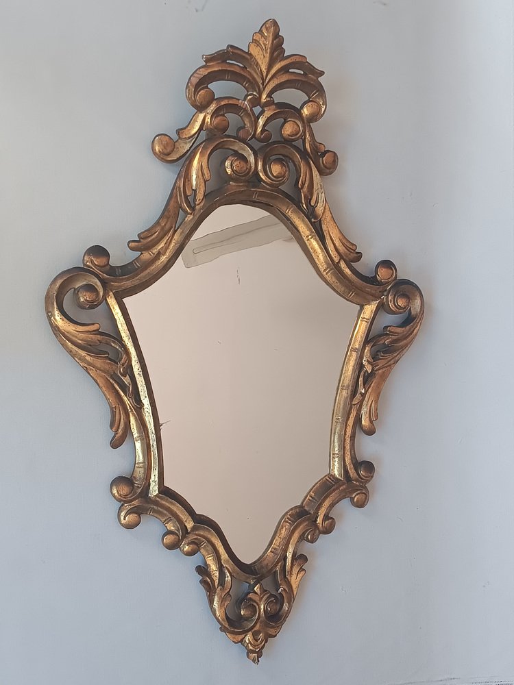 Antique Carved Wood Ornamental Cornucopia Wall Mirror, 1940s