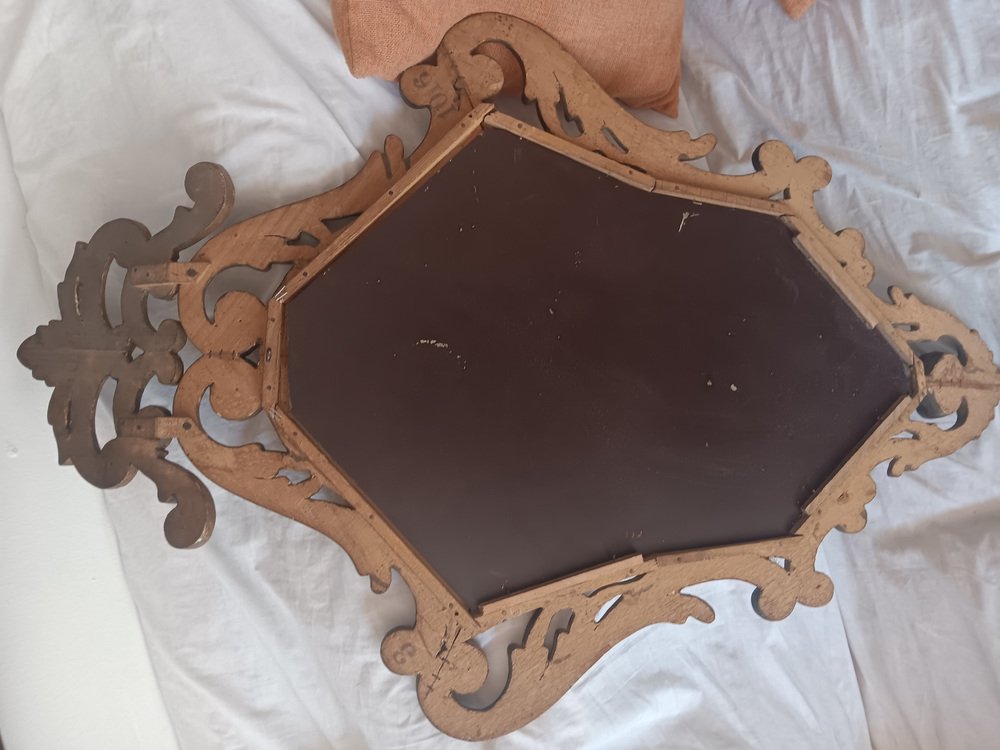 Antique Carved Wood Ornamental Cornucopia Wall Mirror, 1940s