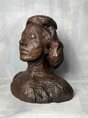 Antique Carved Wooden Female Bust-DWL-1347196