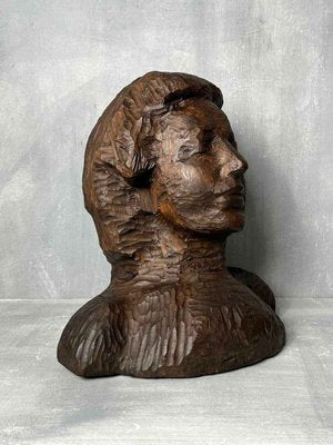 Antique Carved Wooden Female Bust-DWL-1347196