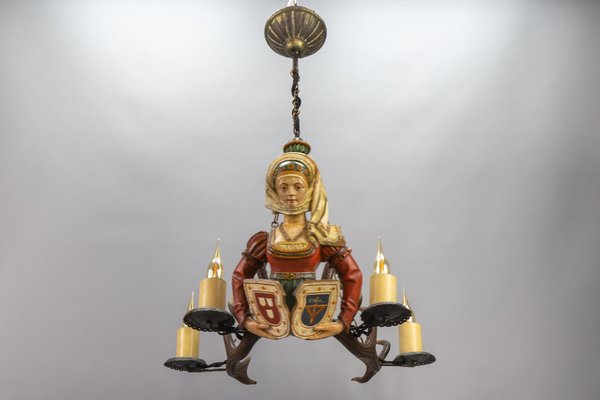 Antique Carved Wooden Four-Light Chandelier, 1890s-KEG-1717714