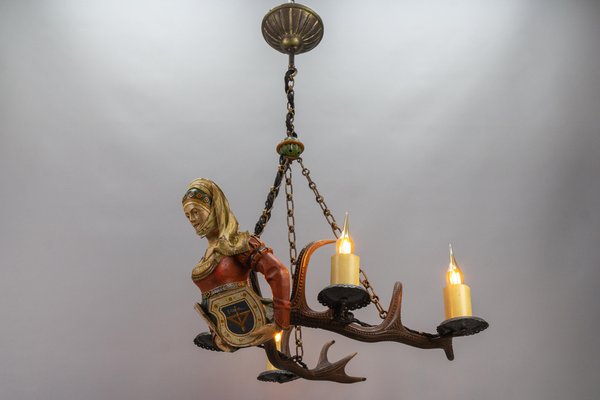 Antique Carved Wooden Four-Light Chandelier, 1890s-KEG-1717714