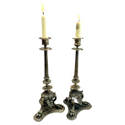 Antique Cast Brass Candleholders, 1900s, Set of 2-MJY-1789077