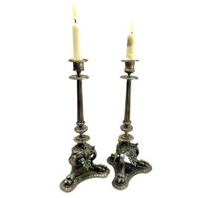 Antique Cast Brass Candleholders, 1900s, Set of 2-MJY-1789077