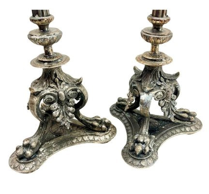 Antique Cast Brass Candleholders, 1900s, Set of 2-MJY-1789077