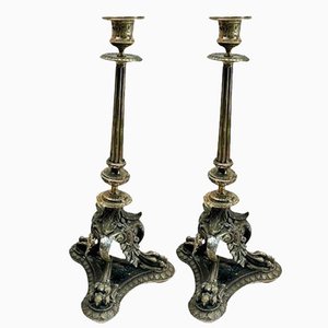 Antique Cast Brass Candleholders, 1900s, Set of 2-MJY-1789077