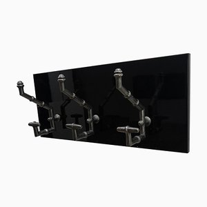 Antique Cast Iron & Faux Bamboo Wall Hooks Hangers on New Black Wooden Support-EUP-781835