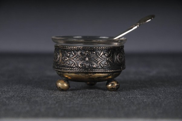 Antique Caviar Bowl in 800 Silver with Spoon, Set of 2-FLW-1823372