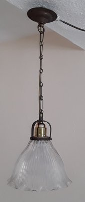 Antique Ceiling Lamp with Clear Glass Shade, 1900s