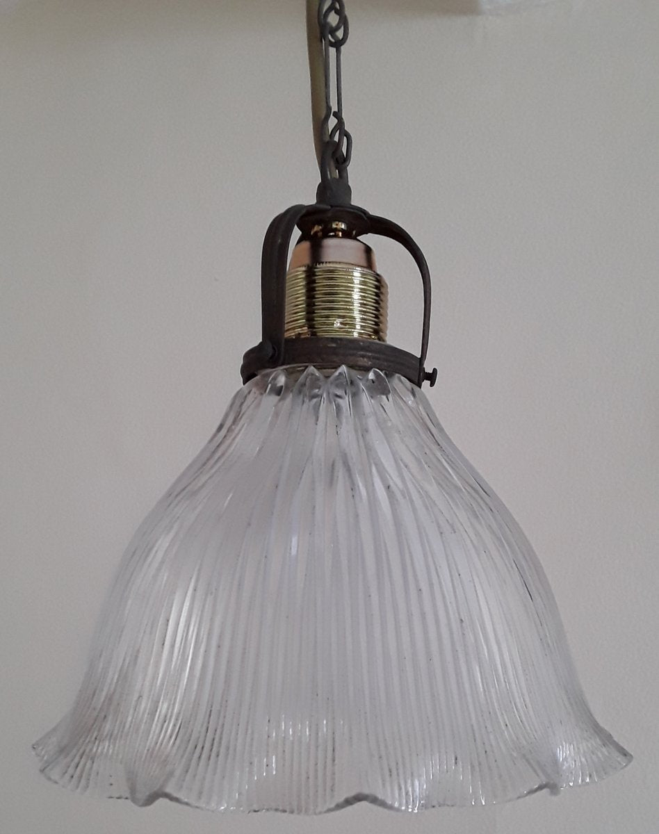 Antique Ceiling Lamp with Clear Glass Shade, 1900s