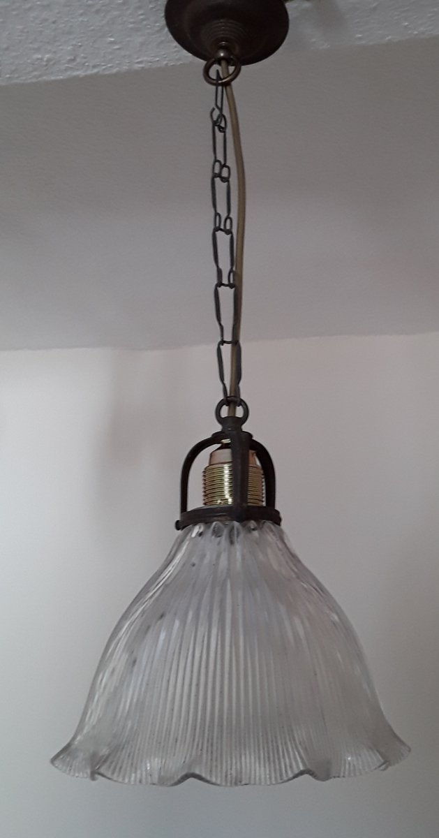 Antique Ceiling Lamp with Clear Glass Shade, 1900s