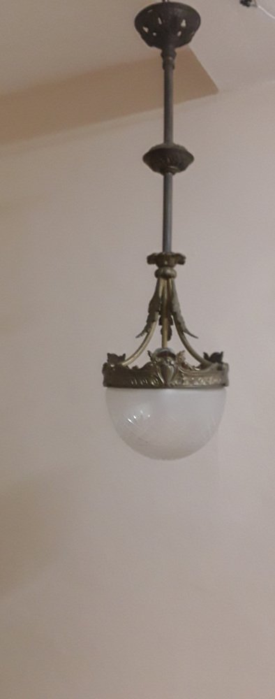 Antique Ceiling Lamp with Frosted Cut Glass Shade, 1890s