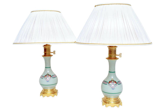 Antique Celadon Porcelain Lamps, Set of 2