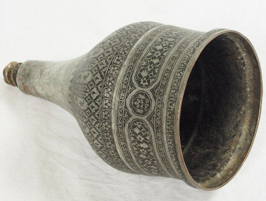 Antique Central Asian Copper Tinned Islamic Engraved Oil Lamp, 1890s-UZN-1452772