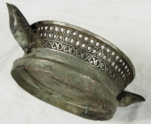 Antique Central Asian Copper Tinned Islamic Engraved Oil Lamp, 1890s-UZN-1452772