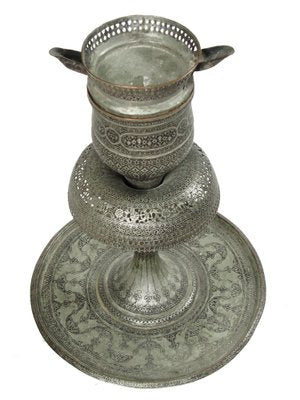 Antique Central Asian Copper Tinned Islamic Engraved Oil Lamp, 1890s-UZN-1452772