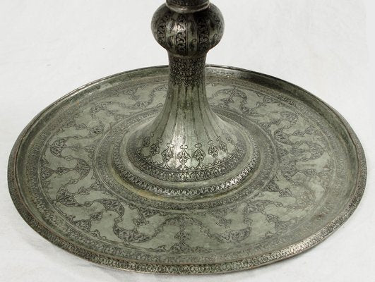 Antique Central Asian Copper Tinned Islamic Engraved Oil Lamp, 1890s-UZN-1452772