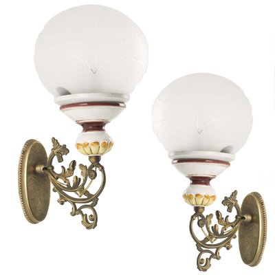 Antique Ceramic and Bronze Sconces, Set of 2-NJV-853210