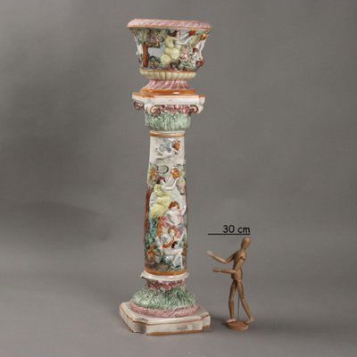 Antique Ceramic Column with Cache Pot from Capodimontes, 20th Century-VMM-2044008