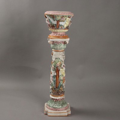 Antique Ceramic Column with Cache Pot from Capodimontes, 20th Century-VMM-2044008