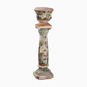 Antique Ceramic Column with Cache Pot from Capodimontes, 20th Century-VMM-2044008