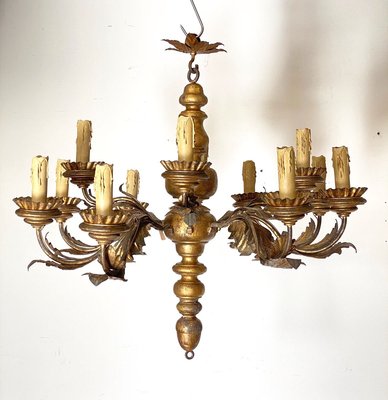 Antique Chandelier in Wood and Gilt Iron, 1700s-NPC-932831