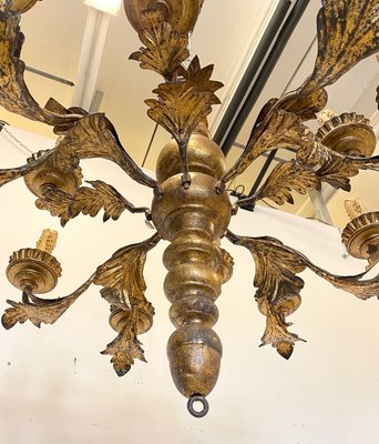 Antique Chandelier in Wood and Gilt Iron, 1700s-NPC-932831