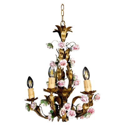 Antique Chandelier with Porcelain Flowers-MBH-1234427