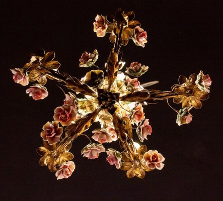 Antique Chandelier with Porcelain Flowers-MBH-1234427