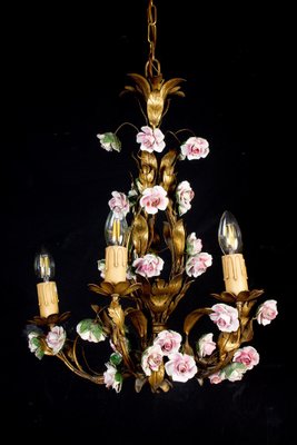 Antique Chandelier with Porcelain Flowers-MBH-1234427