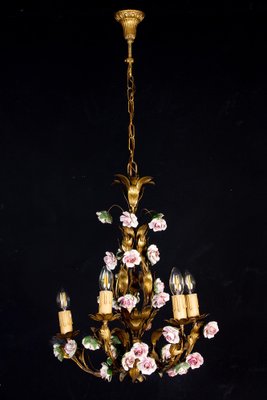 Antique Chandelier with Porcelain Flowers-MBH-1234427