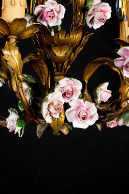 Antique Chandelier with Porcelain Flowers-MBH-1234427