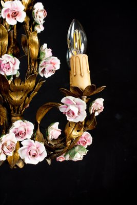 Antique Chandelier with Porcelain Flowers-MBH-1234427