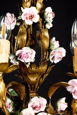 Antique Chandelier with Porcelain Flowers-MBH-1234427