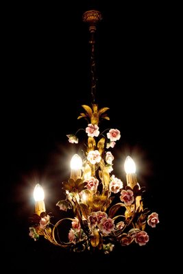 Antique Chandelier with Porcelain Flowers-MBH-1234427