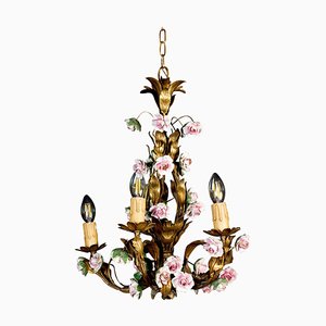 Antique Chandelier with Porcelain Flowers-MBH-1234427