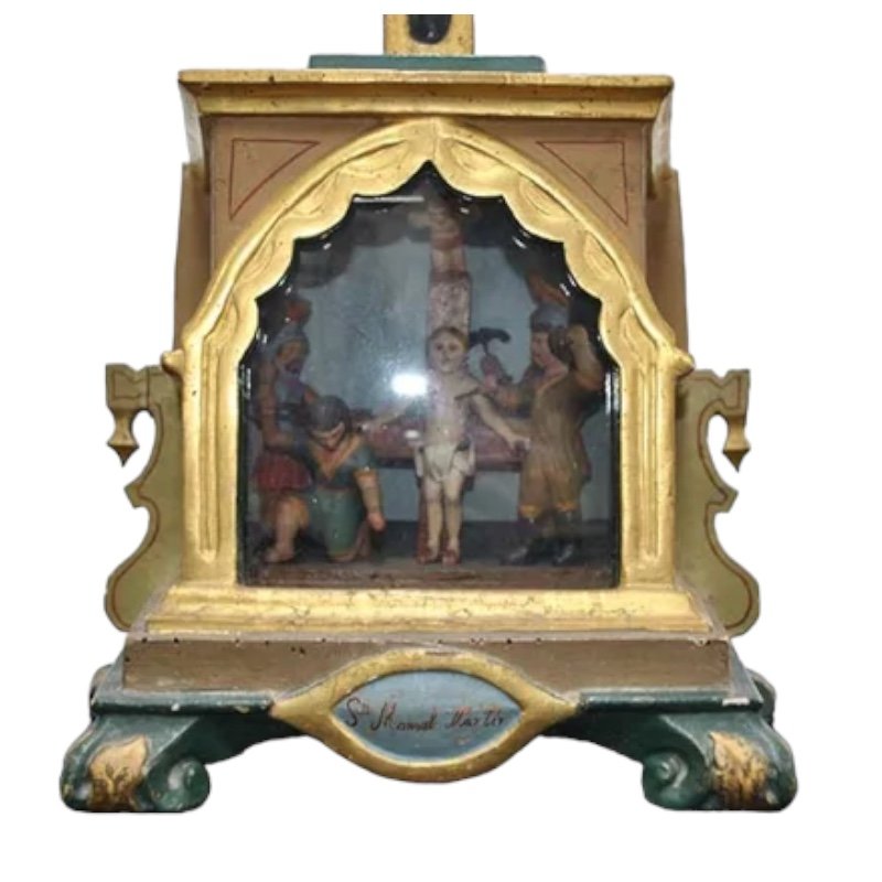 Antique Chapel Table Crucifix Depicting Calvary of Jesus, 19th Century