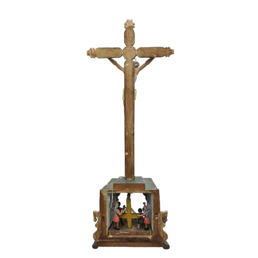 Antique Chapel Table Crucifix Depicting Calvary of Jesus, 19th Century