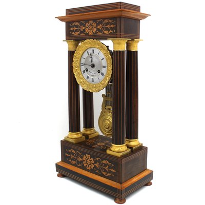 Antique Charles X Inlaid Portico Clock with Pendulum, 19th Century-UMS-944857