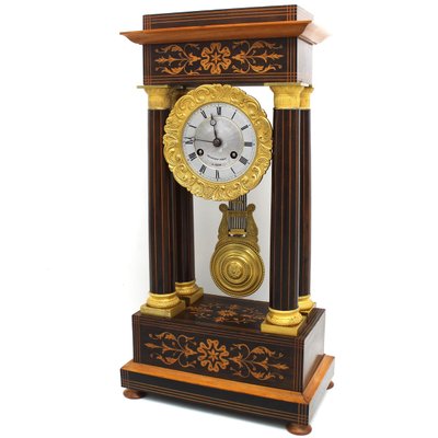 Antique Charles X Inlaid Portico Clock with Pendulum, 19th Century-UMS-944857