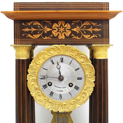 Antique Charles X Inlaid Portico Clock with Pendulum, 19th Century-UMS-944857