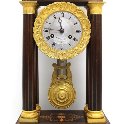 Antique Charles X Inlaid Portico Clock with Pendulum, 19th Century-UMS-944857