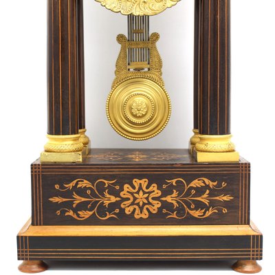 Antique Charles X Inlaid Portico Clock with Pendulum, 19th Century-UMS-944857