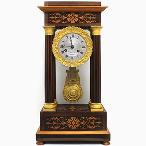 Antique Charles X Inlaid Portico Clock with Pendulum, 19th Century-UMS-944857